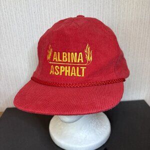 Vtg Corduroy Trucker Hat Red Flame Albina Asphalt Corded 5 Panel Dad Snap Back